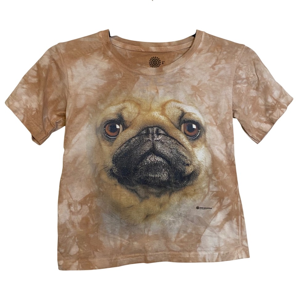 The Mountain Kids Pug Face Tie Dye T-Shirt Brown Tan Animal Graphic Size S 2011